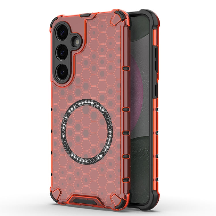 or Samsung Galaxy S25+ 5G Honeycomb Magnetic Ring Shockproof Phone Case(Red) - Galaxy S25+ 5G Cases by PMC TechLife | Online Shopping South Africa | PMC TechLife | Buy Now Pay Later Mobicred