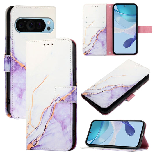 For Google Pixel 9 PT003 Marble Pattern Flip Leather Phone Case(White Purple) - Google Cases by PMC Jewellery | Online Shopping South Africa | PMC Jewellery | Buy Now Pay Later Mobicred