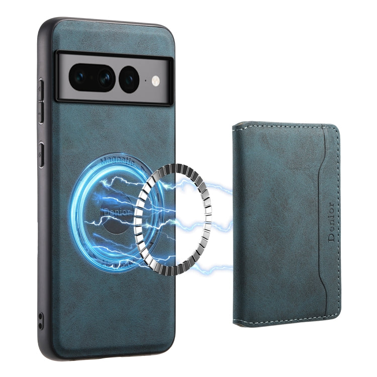 For Google Pixel 7 Pro 5G Denior D13 Retro Texture Leather MagSafe Card Bag Phone Case(Blue) - free shipping - PMC TechLife - Order now!