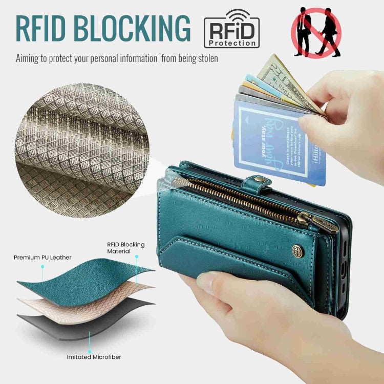 For iPhone 12 Pro CaseMe C36 Card Slots Zipper Wallet RFID Anti-theft Leather Phone Case(Blue-green) - iPhone 12 / 12 Pro Cases by CaseMe | Online Shopping South Africa | PMC Jewellery | Buy Now Pay Later Mobicred