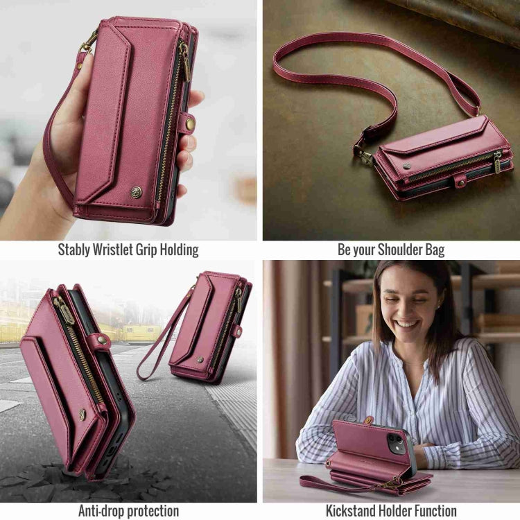 For iPhone 12 CaseMe C36 Card Slots Zipper Wallet RFID Anti-theft Leather Phone Case(Wine Red) - iPhone 12 / 12 Pro Cases by CaseMe | Online Shopping South Africa | PMC Jewellery | Buy Now Pay Later Mobicred