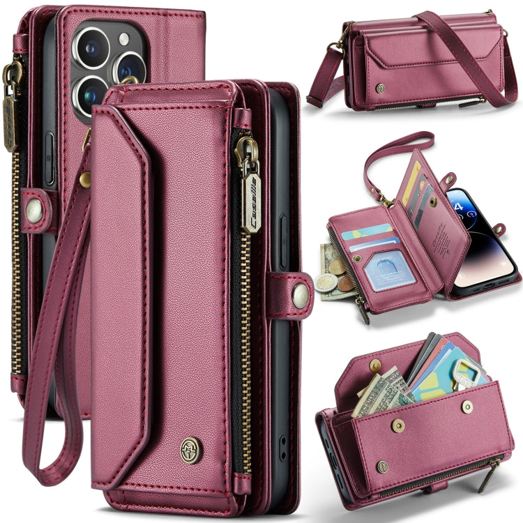 For iPhone 14 Pro CaseMe C36 Card Slots Zipper Wallet RFID Anti-theft Leather Phone Case(Wine Red) - iPhone 14 Pro Cases by CaseMe | Online Shopping South Africa | PMC Jewellery | Buy Now Pay Later Mobicred