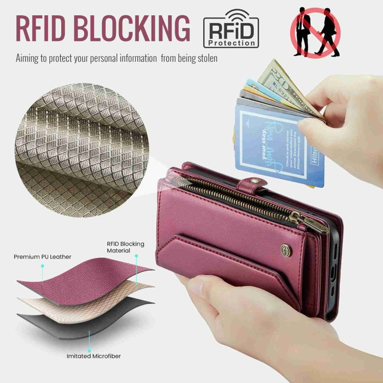 For iPhone 14 Pro CaseMe C36 Card Slots Zipper Wallet RFID Anti-theft Leather Phone Case(Wine Red) - iPhone 14 Pro Cases by CaseMe | Online Shopping South Africa | PMC Jewellery | Buy Now Pay Later Mobicred