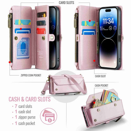 For iPhone 14 Pro CaseMe C36 Card Slots Zipper Wallet RFID Anti-theft Leather Phone Case(Pink) - iPhone 14 Pro Cases by CaseMe | Online Shopping South Africa | PMC Jewellery | Buy Now Pay Later Mobicred