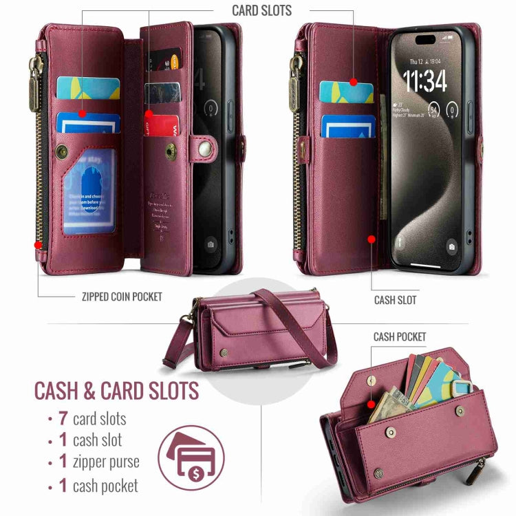 For iPhone 15 Pro CaseMe C36 Card Slots Zipper Wallet RFID Anti-theft Leather Phone Case(Wine Red) - iPhone 15 Pro Cases by CaseMe | Online Shopping South Africa | PMC Jewellery | Buy Now Pay Later Mobicred