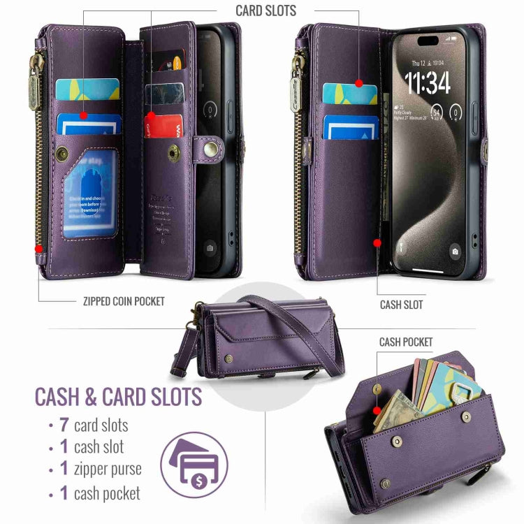 For iPhone 15 Pro Max CaseMe C36 Card Slots Zipper Wallet RFID Anti-theft Leather Phone Case(Purple) - iPhone 15 Pro Max Cases by CaseMe | Online Shopping South Africa | PMC Jewellery | Buy Now Pay Later Mobicred