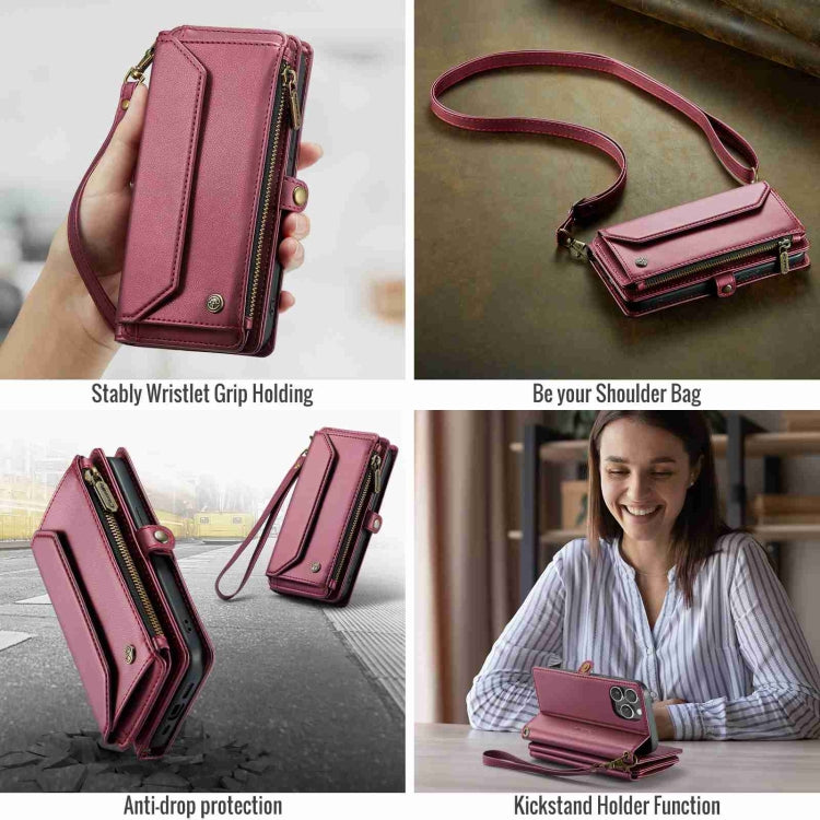 For iPhone 15 Pro Max CaseMe C36 Card Slots Zipper Wallet RFID Anti-theft Leather Phone Case(Wine Red) - iPhone 15 Pro Max Cases by CaseMe | Online Shopping South Africa | PMC Jewellery | Buy Now Pay Later Mobicred