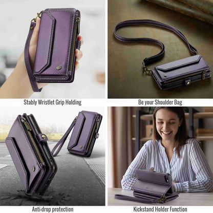 For iPhone SE 2022 / SE 2020 CaseMe C36 Card Slots Zipper Wallet RFID Anti-theft Leather Phone Case(Purple) - iPhone SE 2022 / 2020 / 8 / 7 Cases by CaseMe | Online Shopping South Africa | PMC Jewellery | Buy Now Pay Later Mobicred