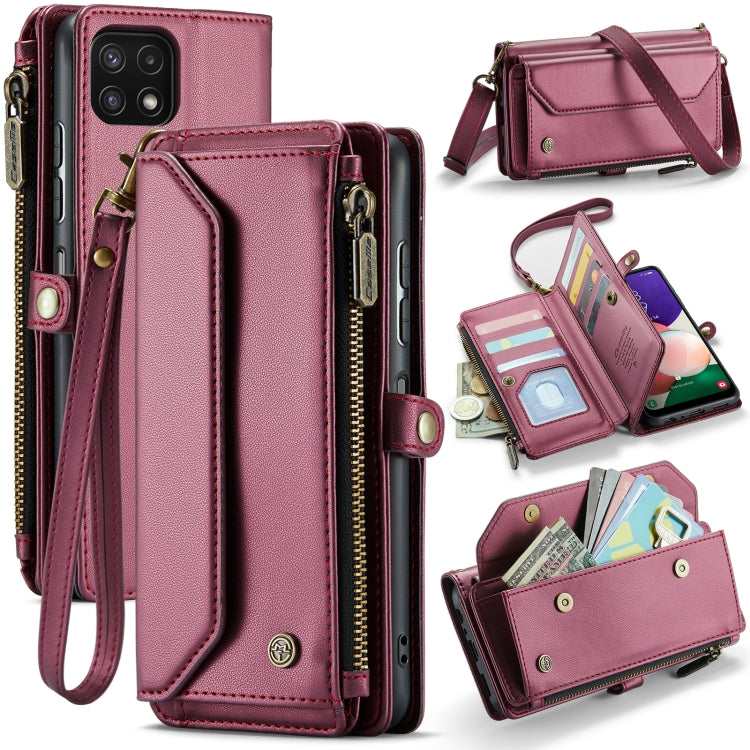 For Samsung Galaxy A22 5G CaseMe C36 Card Slots Zipper Wallet RFID Anti-theft Leather Phone Case(Wine Red) - Galaxy Phone Cases by CaseMe | Online Shopping South Africa | PMC Jewellery | Buy Now Pay Later Mobicred