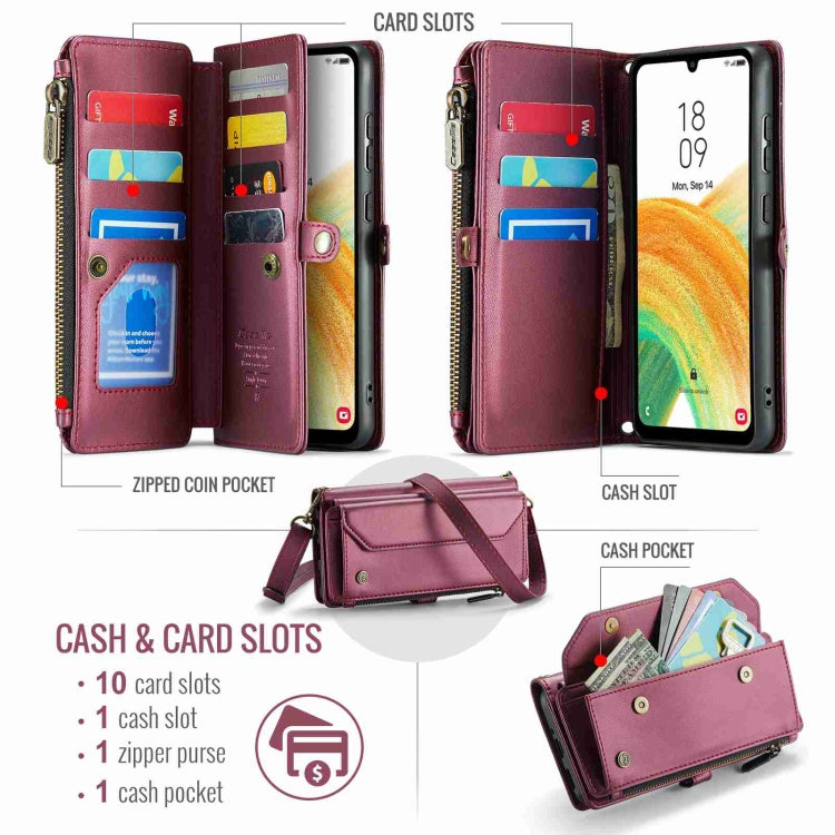 For Samsung Galaxy A33 5G CaseMe C36 Card Slots Zipper Wallet RFID Anti-theft Leather Phone Case(Wine Red) - Galaxy Phone Cases by CaseMe | Online Shopping South Africa | PMC Jewellery | Buy Now Pay Later Mobicred