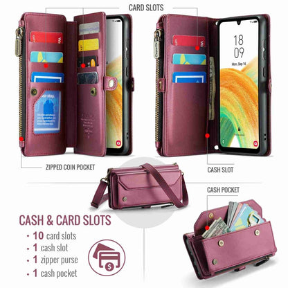 For Samsung Galaxy A33 5G CaseMe C36 Card Slots Zipper Wallet RFID Anti-theft Leather Phone Case(Wine Red) - Galaxy Phone Cases by CaseMe | Online Shopping South Africa | PMC Jewellery | Buy Now Pay Later Mobicred