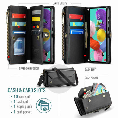 For Samsung Galaxy A51 4G CaseMe C36 Card Slots Zipper Wallet RFID Anti-theft Leather Phone Case(Black) - Galaxy Phone Cases by CaseMe | Online Shopping South Africa | PMC Jewellery | Buy Now Pay Later Mobicred