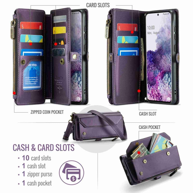 For Samsung Galaxy S20+ CaseMe C36 Card Slots Zipper Wallet RFID Anti-theft Leather Phone Case(Purple) - Galaxy Phone Cases by CaseMe | Online Shopping South Africa | PMC Jewellery | Buy Now Pay Later Mobicred