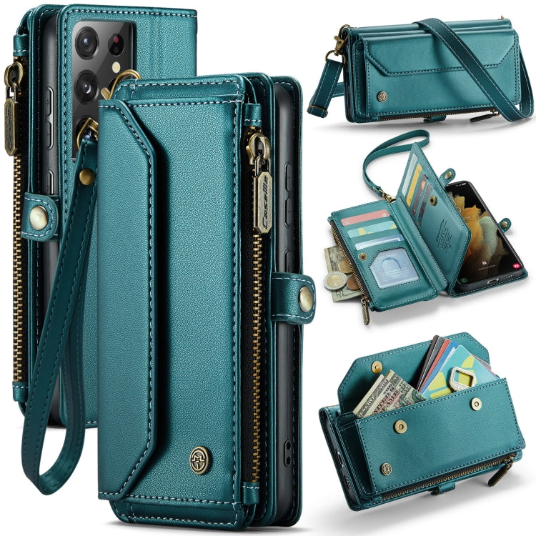 For Samsung Galaxy S21 Ultra 5G CaseMe C36 Card Slots Zipper Wallet RFID Anti-theft Leather Phone Case(Blue-green) - Galaxy S21 Ultra 5G Cases by CaseMe | Online Shopping South Africa | PMC Jewellery | Buy Now Pay Later Mobicred