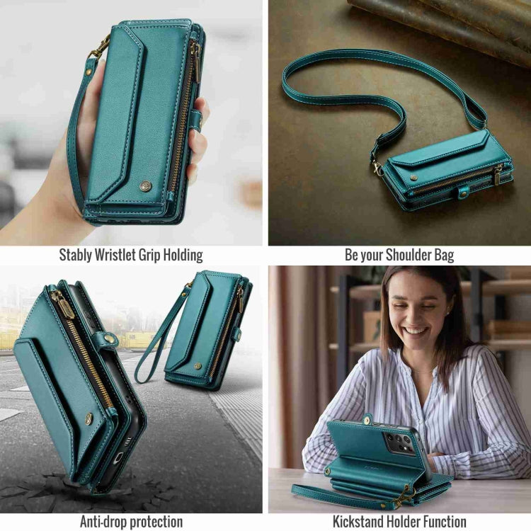 For Samsung Galaxy S21 Ultra 5G CaseMe C36 Card Slots Zipper Wallet RFID Anti-theft Leather Phone Case(Blue-green) - Galaxy S21 Ultra 5G Cases by CaseMe | Online Shopping South Africa | PMC Jewellery | Buy Now Pay Later Mobicred