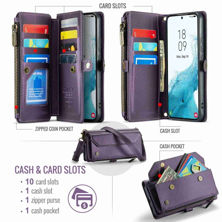 For Samsung Galaxy S22+ 5G CaseMe C36 Card Slots Zipper Wallet RFID Anti-theft Leather Phone Case(Purple) - free shipping - PMC Jewellery - Order now!