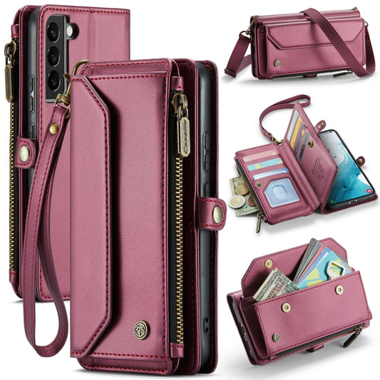 For Samsung Galaxy S22+ 5G CaseMe C36 Card Slots Zipper Wallet RFID Anti-theft Leather Phone Case(Wine Red) - Galaxy S22+ 5G Cases by CaseMe | Online Shopping South Africa | PMC Jewellery | Buy Now Pay Later Mobicred