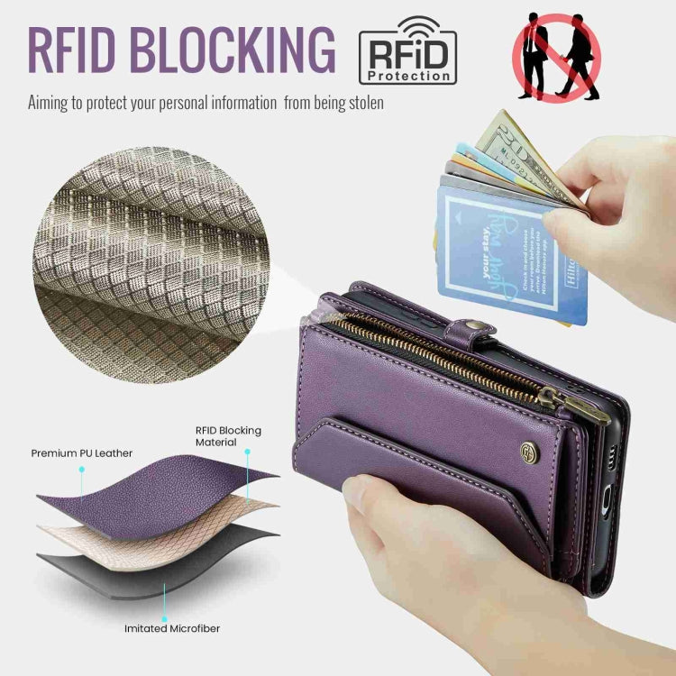 For Samsung Galaxy S22 5G CaseMe C36 Card Slots Zipper Wallet RFID Anti-theft Leather Phone Case(Purple) - free shipping - PMC Jewellery - Order now!