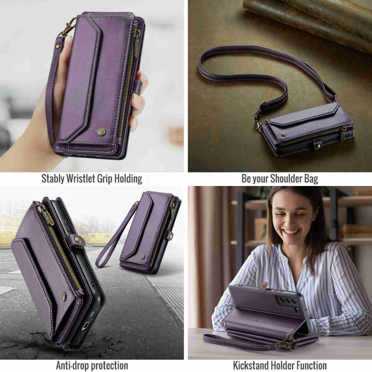 For Samsung Galaxy S22 5G CaseMe C36 Card Slots Zipper Wallet RFID Anti-theft Leather Phone Case(Purple) - free shipping - PMC Jewellery - Order now!