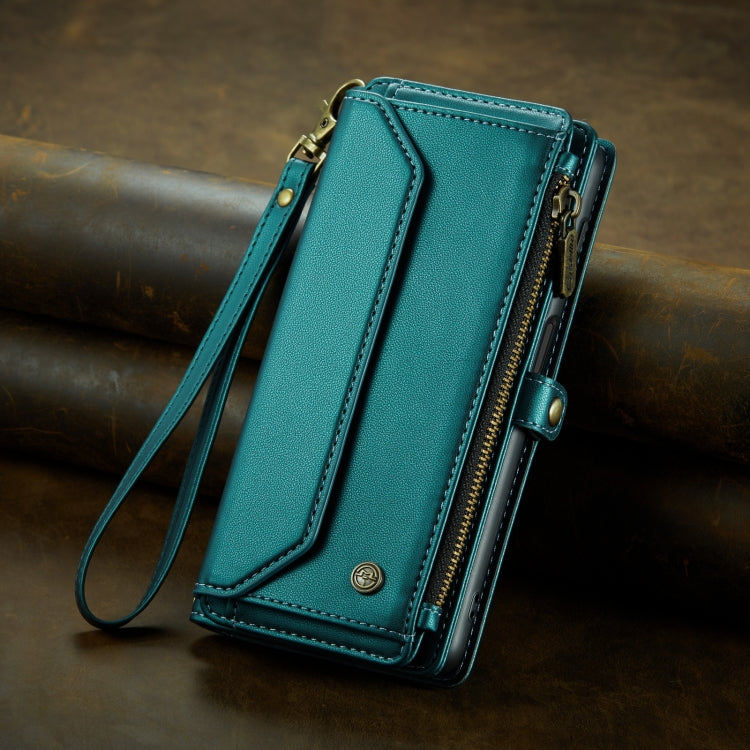 For Samsung Galaxy S22 5G CaseMe C36 Card Slots Zipper Wallet RFID Anti-theft Leather Phone Case(Blue-green) - free shipping - PMC Jewellery - Order now!