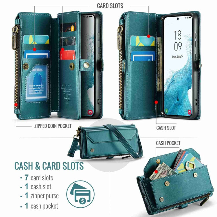 For Samsung Galaxy S22 5G CaseMe C36 Card Slots Zipper Wallet RFID Anti-theft Leather Phone Case(Blue-green) - free shipping - PMC Jewellery - Order now!
