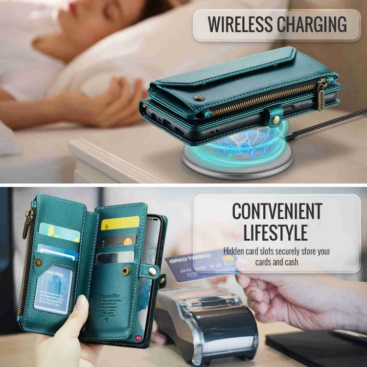 For Samsung Galaxy S22 5G CaseMe C36 Card Slots Zipper Wallet RFID Anti-theft Leather Phone Case(Blue-green) - free shipping - PMC Jewellery - Order now!