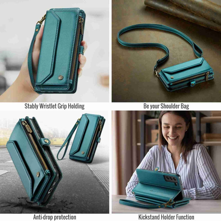 For Samsung Galaxy S22 5G CaseMe C36 Card Slots Zipper Wallet RFID Anti-theft Leather Phone Case(Blue-green) - free shipping - PMC Jewellery - Order now!