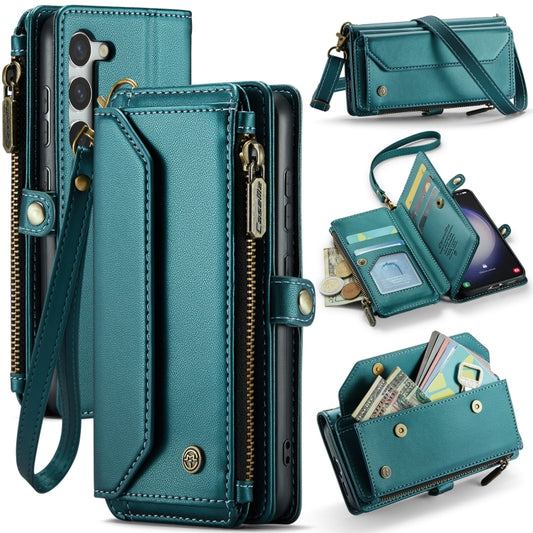 For Samsung Galaxy S23 5G CaseMe C36 Card Slots Zipper Wallet RFID Anti-theft Leather Phone Case(Blue-green) - Galaxy S23 5G Cases by CaseMe | Online Shopping South Africa | PMC Jewellery | Buy Now Pay Later Mobicred