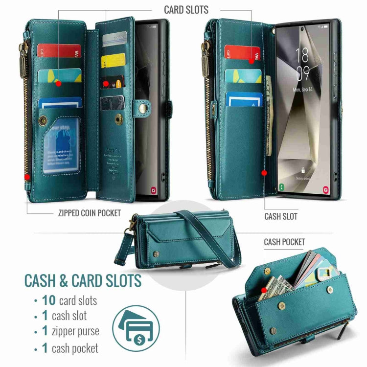 For Samsung Galaxy S24 Ultra 5G CaseMe C36 Card Slots Zipper Wallet RFID Anti-theft Leather Phone Case(Blue-green) - Galaxy S24 Ultra 5G Cases by CaseMe | Online Shopping South Africa | PMC Jewellery | Buy Now Pay Later Mobicred