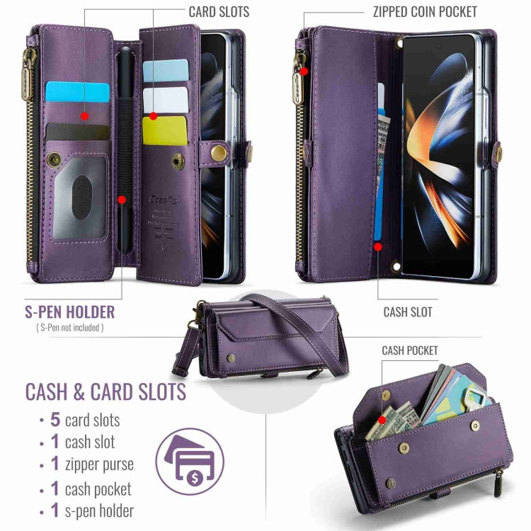 For Samsung Galaxy Z Fold4 CaseMe C36 Card Slots Zipper Wallet RFID Anti-theft Leather Phone Case(Purple) - Galaxy Z Fold4 5G Cases by CaseMe | Online Shopping South Africa | PMC Jewellery | Buy Now Pay Later Mobicred