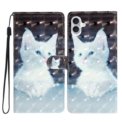 For iPhone 16 Plus 3D Pattern Leather Phone Case(White Cat) - iPhone 16 Plus Cases by PMC Jewellery | Online Shopping South Africa | PMC Jewellery | Buy Now Pay Later Mobicred