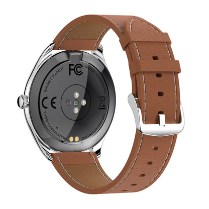 MT55 1.43 inch AMOLED HD Screen Ultra-thin Smart Call Health Watch, Leather Strap(Silver Brown) - Smart Watches by PMC Jewellery | Online Shopping South Africa | PMC Jewellery | Buy Now Pay Later Mobicred