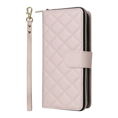 For Samsung Galaxy S25 5G Crossbody Rhombic Zipper Tower Buckle Leather Phone Case with Lanyard(Beige) - Galaxy S25 5G Cases by PMC Jewellery | Online Shopping South Africa | PMC Jewellery | Buy Now Pay Later Mobicred