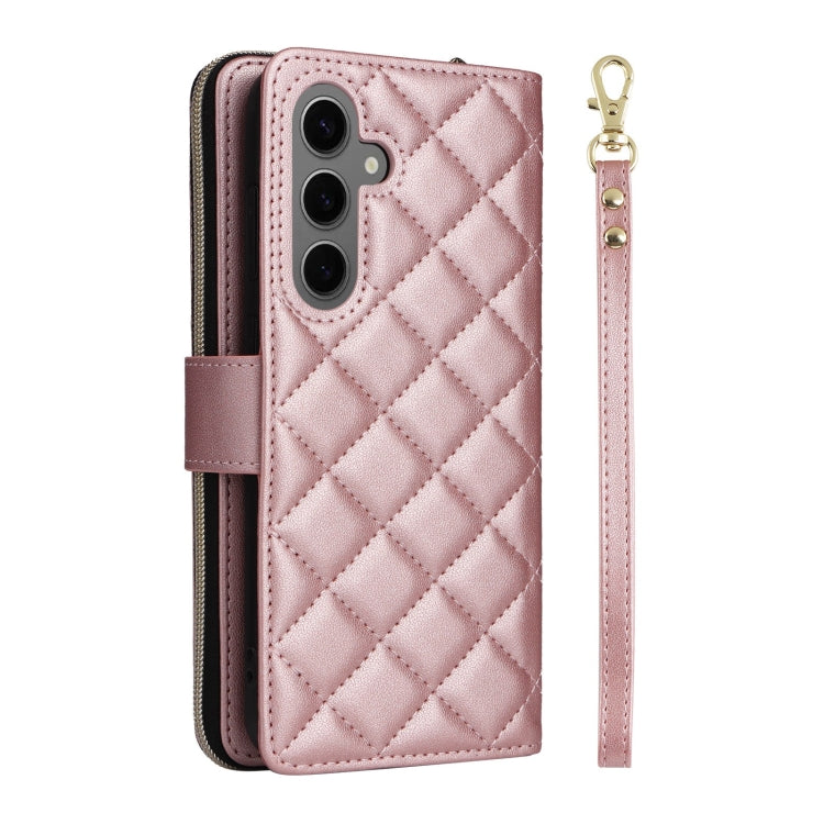 For Samsung Galaxy S25+ 5G Crossbody Rhombic Zipper Tower Buckle Leather Phone Case with Lanyard(Rose Gold) - Galaxy S25+ 5G Cases by PMC Jewellery | Online Shopping South Africa | PMC Jewellery | Buy Now Pay Later Mobicred