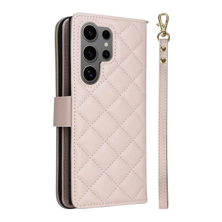 For Samsung Galaxy S25 Ultra 5G Crossbody Rhombic Zipper Tower Buckle Leather Phone Case with Lanyard(Beige) - Galaxy S25 Ultra 5G Cases by PMC Jewellery | Online Shopping South Africa | PMC Jewellery | Buy Now Pay Later Mobicred