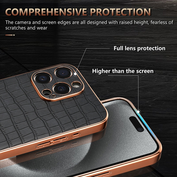 For iPhone 16 Pro AZNS Electroplated Frame Crocodile Texture Full Coverage Phone Case(Brown) - iPhone 16 Pro Cases by AZNS | Online Shopping South Africa | PMC TechLife | Buy Now Pay Later Mobicred