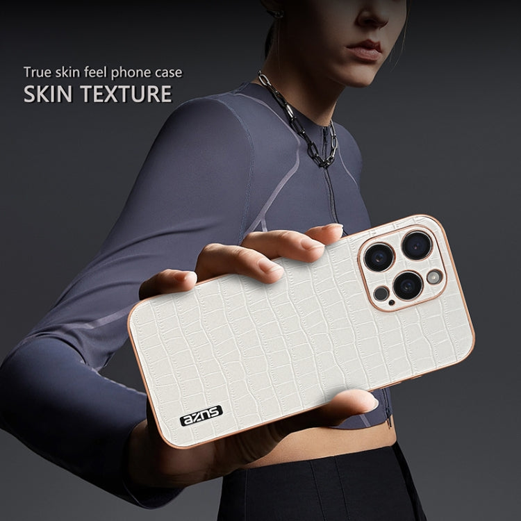 For iPhone 16 Pro AZNS Electroplated Frame Crocodile Texture Full Coverage Phone Case(Brown) - iPhone 16 Pro Cases by AZNS | Online Shopping South Africa | PMC TechLife | Buy Now Pay Later Mobicred