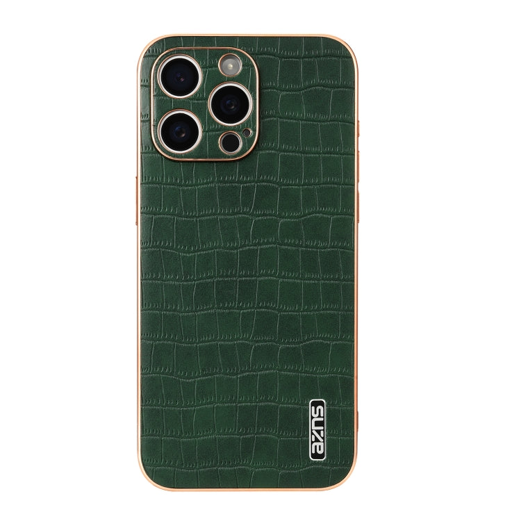 For iPhone 16 Pro AZNS Electroplated Frame Crocodile Texture Full Coverage Phone Case(Green) - free shipping - PMC Jewellery - Order now!