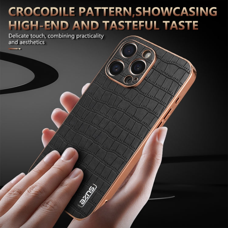 For iPhone 16 Pro AZNS Electroplated Frame Crocodile Texture Full Coverage Phone Case(Green) - free shipping - PMC Jewellery - Order now!