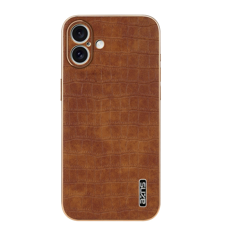 For iPhone 16 Plus AZNS Electroplated Frame Crocodile Texture Full Coverage Phone Case(Brown) - iPhone 16 Plus Cases by AZNS | Online Shopping South Africa | PMC Jewellery | Buy Now Pay Later Mobicred