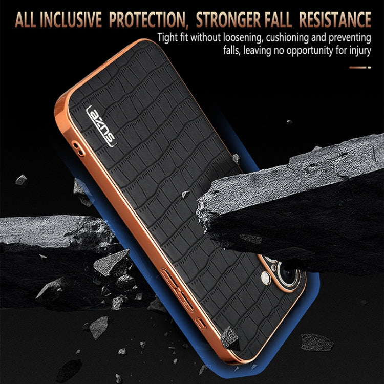 For iPhone 16 Plus AZNS Electroplated Frame Crocodile Texture Full Coverage Phone Case(White) - iPhone 16 Plus Cases by AZNS | Online Shopping South Africa | PMC TechLife | Buy Now Pay Later Mobicred