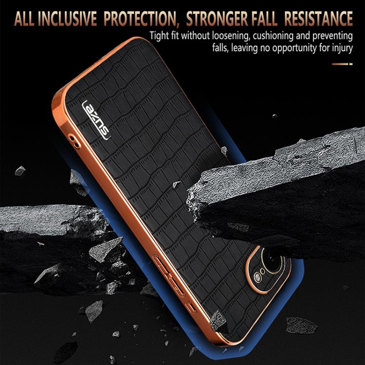 For iPhone 16e AZNS Electroplated Frame Crocodile Texture Full Coverage Phone Case(White) - free shipping - PMc TechLife - Order now!
