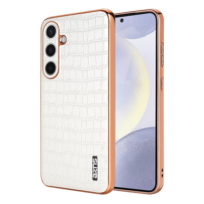 For Samsung Galaxy S24 5G AZNS Electroplated Frame Crocodile Texture Full Coverage Phone Case(White) - Galaxy S24 5G Cases by AZNS | Online Shopping South Africa | PMC Jewellery | Buy Now Pay Later Mobicred