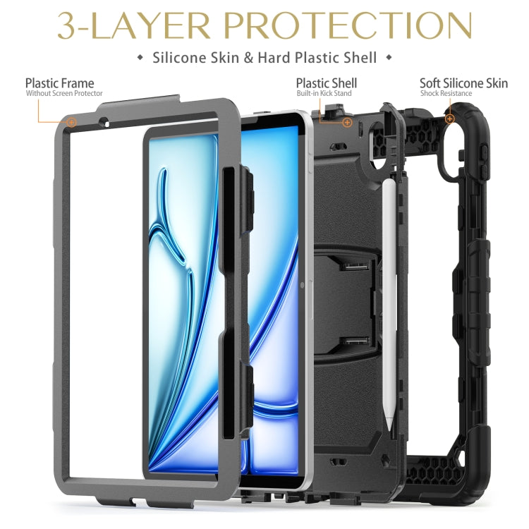 For iPad Air 11 2024 Silicone Hydric PC Tablet Case with Shoulder Strap & Holder(Black) - iPad Air 11 2024 Cases by PMC Jewellery | Online Shopping South Africa | PMC Jewellery | Buy Now Pay Later Mobicred