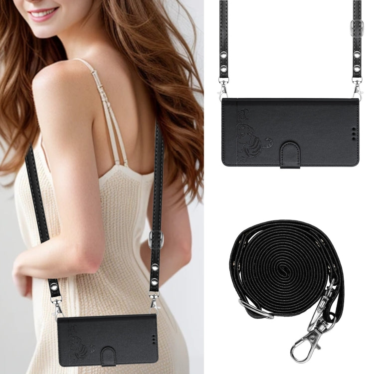 For Blackview A52 Cat Rat Embossed Pattern RFID Leather Phone Case with Lanyard(Black) - More Brand by PMC TechLife | Online Shopping South Africa | PMC TechLife | Buy Now Pay Later Mobicred