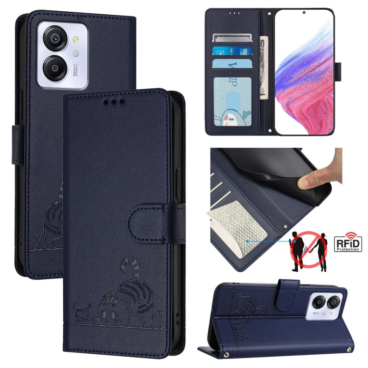 For Blackview Color 8 Cat Rat Embossed Pattern RFID Leather Phone Case with Lanyard(Blue) - More Brand by PMC Jewellery | Online Shopping South Africa | PMC Jewellery | Buy Now Pay Later Mobicred