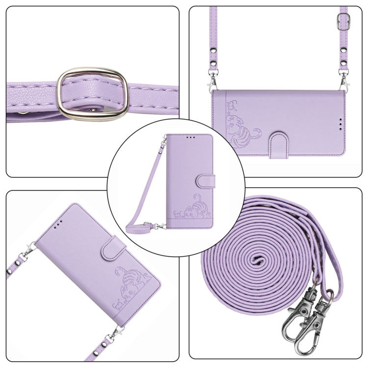 For Blackview Shark 8 Cat Rat Embossed Pattern RFID Leather Phone Case with Lanyard(Purple) - More Brand by PMC TechLife | Online Shopping South Africa | PMC TechLife | Buy Now Pay Later Mobicred