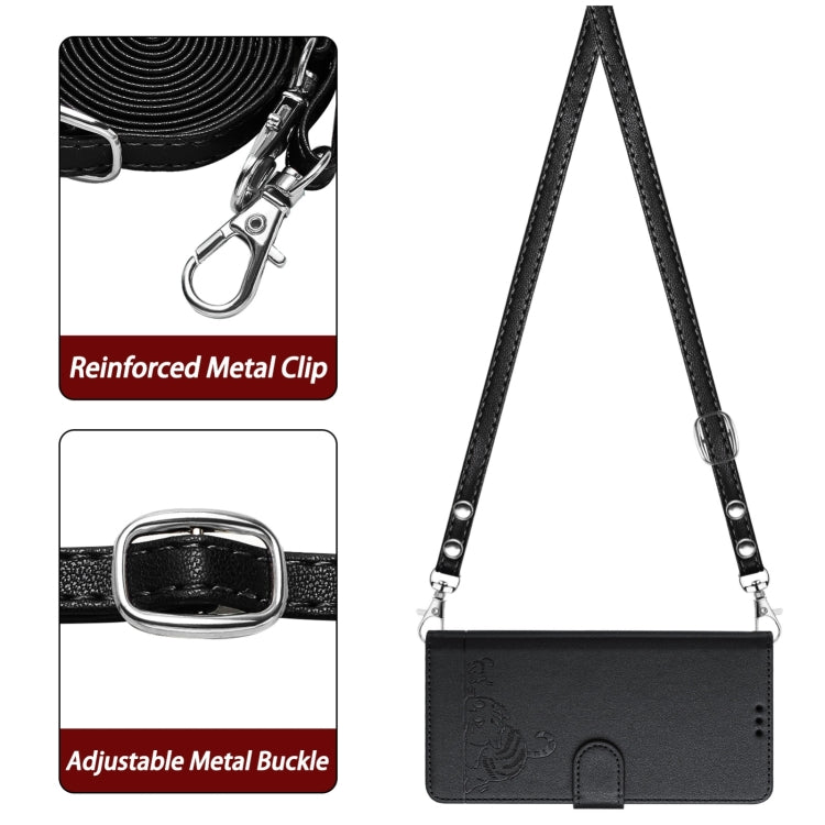 For Blackview Wave 6C Cat Rat Embossed Pattern RFID Leather Phone Case with Lanyard(Black) - More Brand by PMC TechLife | Online Shopping South Africa | PMC TechLife | Buy Now Pay Later Mobicred