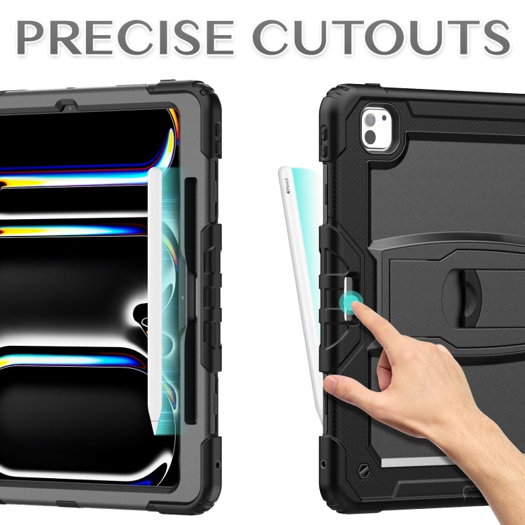 For iPad Pro 13 2024 Silicone Hydric PC Tablet Case with Shoulder Strap & Holder(Black) - iPad Pro 13 2024 Cases by PMC TechLife | Online Shopping South Africa | PMC TechLife | Buy Now Pay Later Mobicred