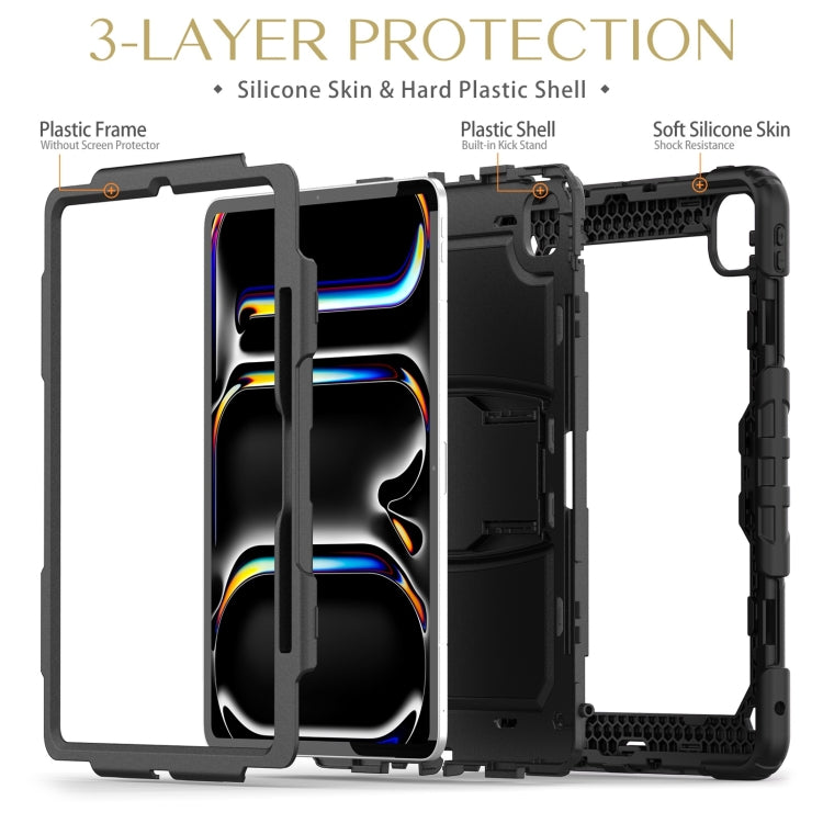 For iPad Pro 13 2024 Silicone Hydric PC Tablet Case with Shoulder Strap & Holder(Black) - iPad Pro 13 2024 Cases by PMC TechLife | Online Shopping South Africa | PMC TechLife | Buy Now Pay Later Mobicred